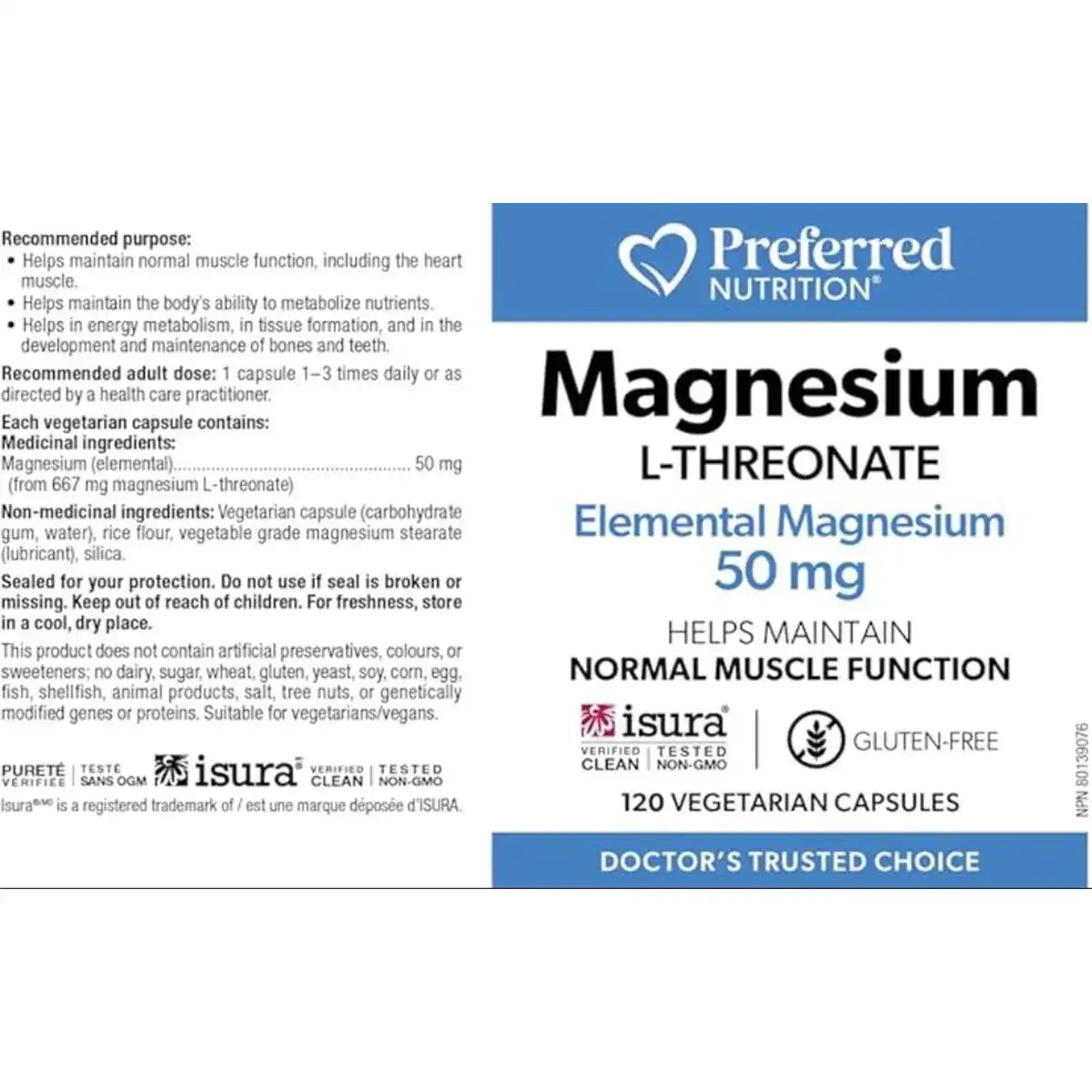 PREFERRED NUTRITION - Magnesium L-Threonate (50 mg - 120 vcaps)