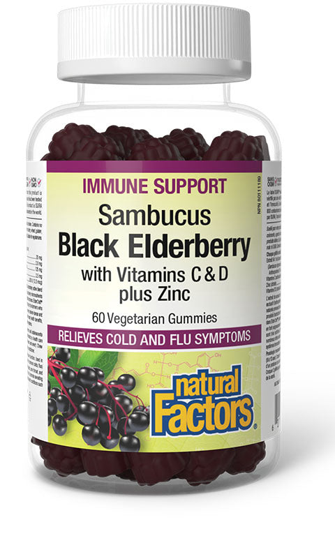 NATURAL FACTORS Sambucus Black Elderberry (60 gummies)